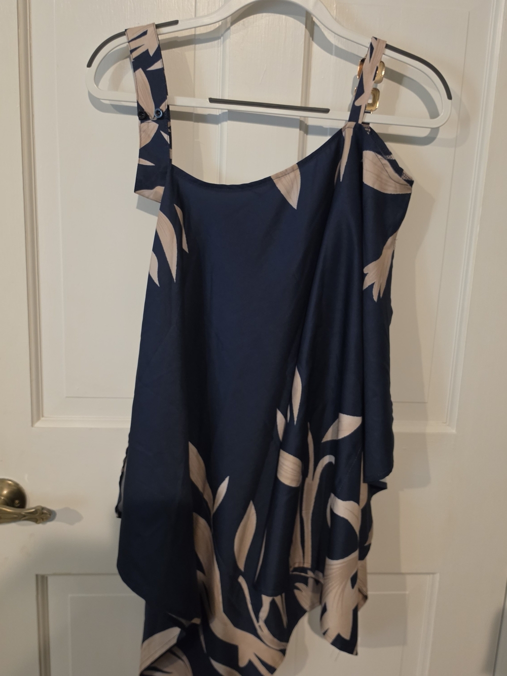 Navy Floral Asymmetrical One-Shoulder Women’s Top